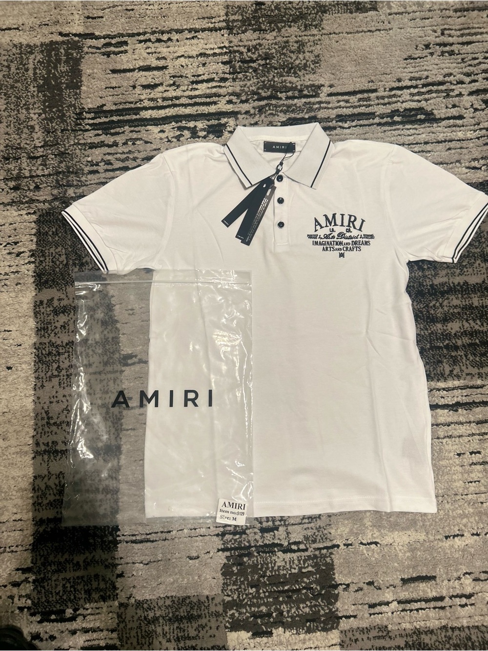 AMIRI White Polo with Black Contrast Trim and Chest Logo